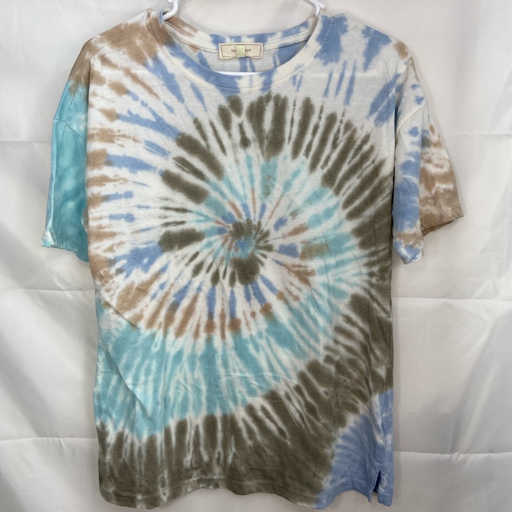 No Comment womenβs blue brown tie dyeβ spiral short sleeve casual tshirt medium